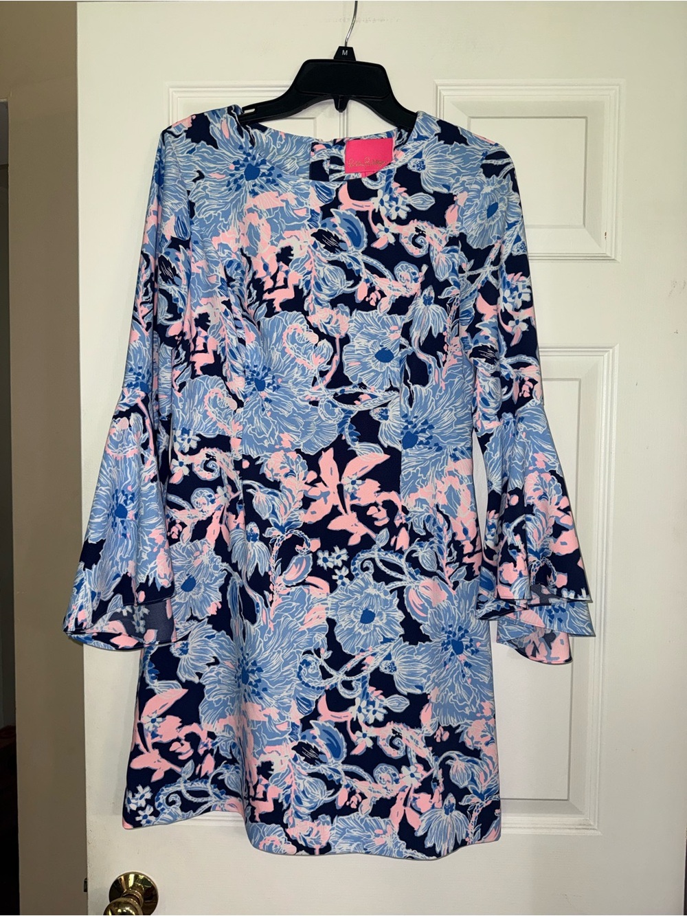 Lilly Pulitzer Navy Floral Dress with Pink & Light Blue Flowers